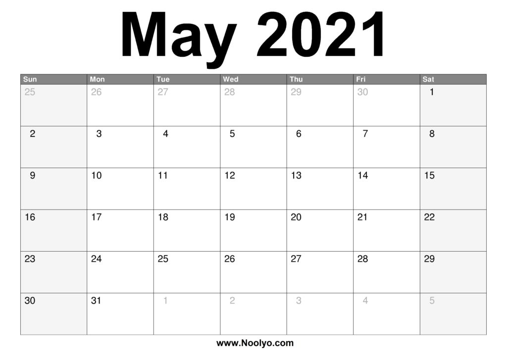 May 2021 Calendar Printable - Free Download - Noolyo