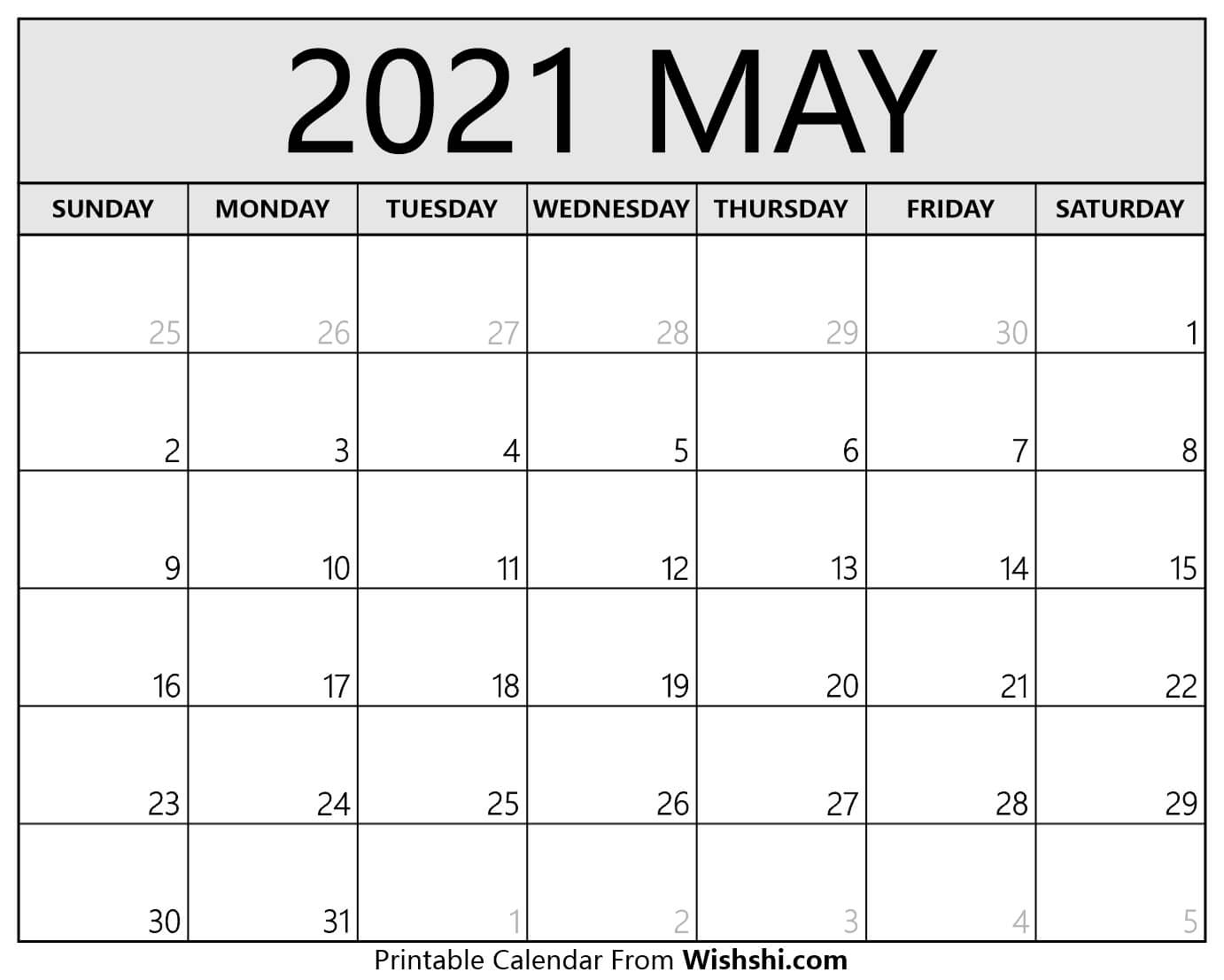 May 2021 Calendar Printable - Free Printable Calendars May