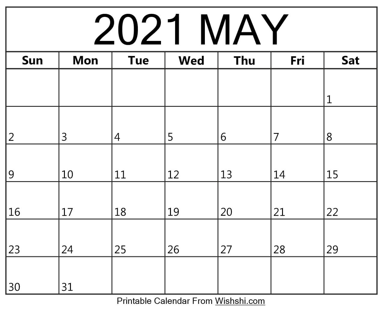 May 2021 Calendar Printable - Free Printable Calendars May