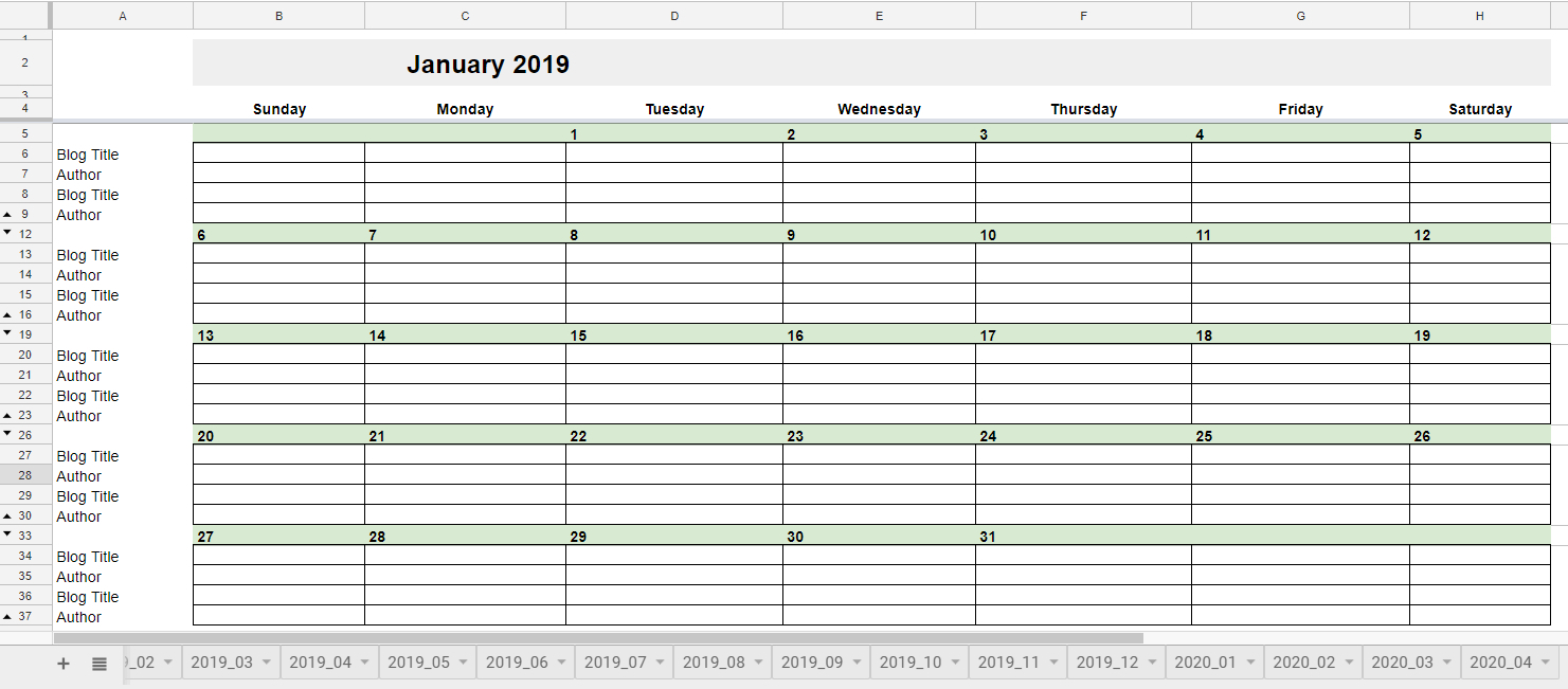Monthly Calendar Google Sheets | Example Calendar Printable