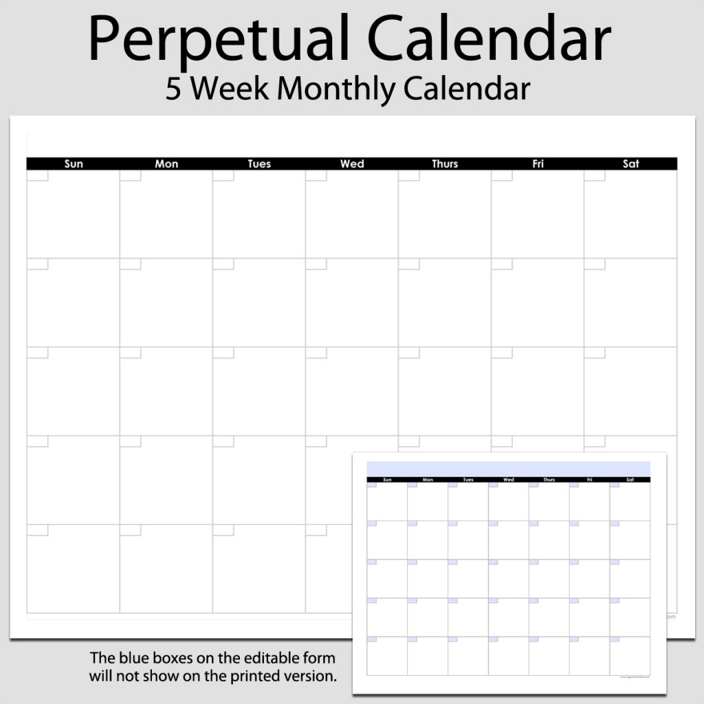 Monthly Perpetual Calendar In Landscape - 8 12″ X 11