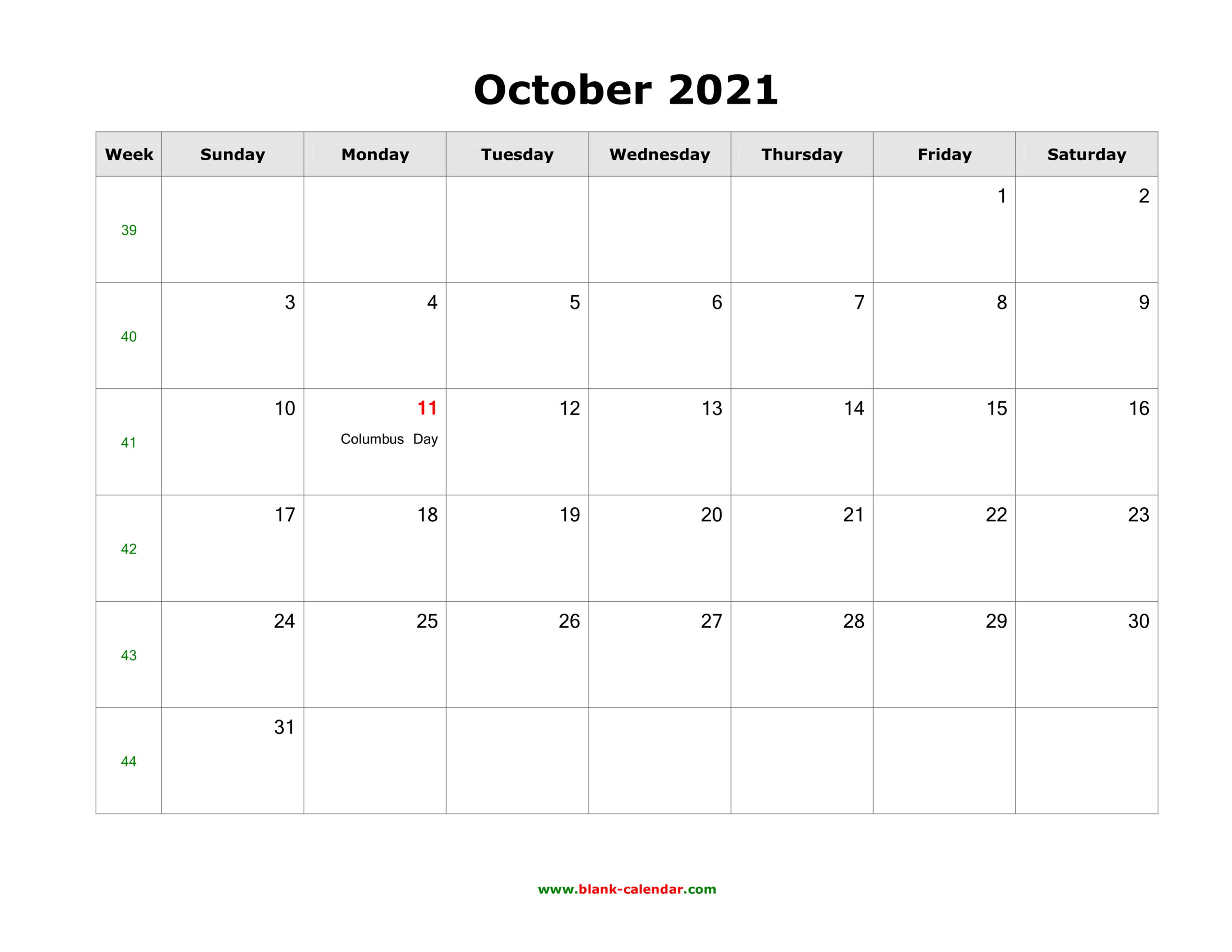 October 2021 Blank Calendar | Free Download Calendar Templates