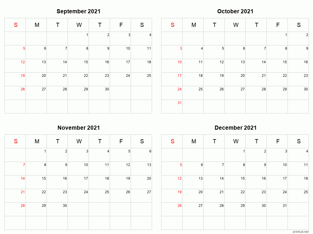 Printable 2021 Calendar - Four Months Per Page | Free