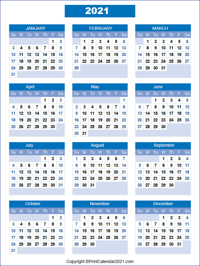 Printable 58 2021 Calendar : 2021 Calendar Free