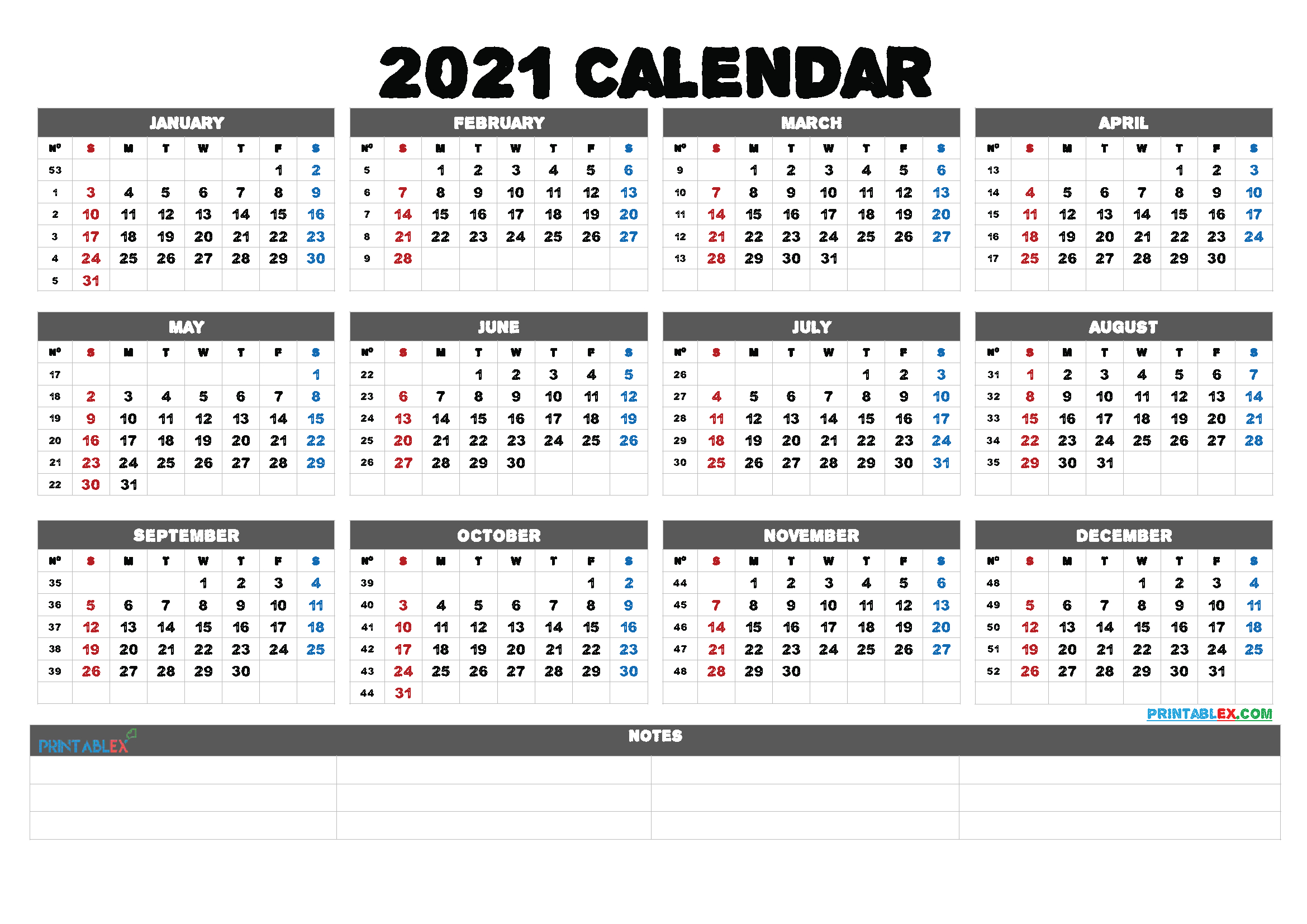 Printable 58 2021 Calendar - 8 5 X 11 Inch Bold 2021