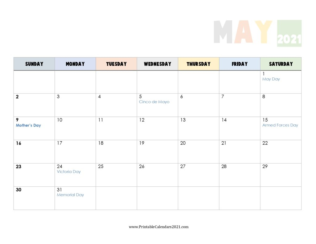 Printable Calendar 2021 May May 2021 Calendar Pdf