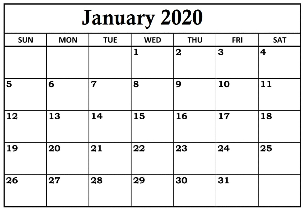 Printable Calendar January 2020 Landscape | Calendar