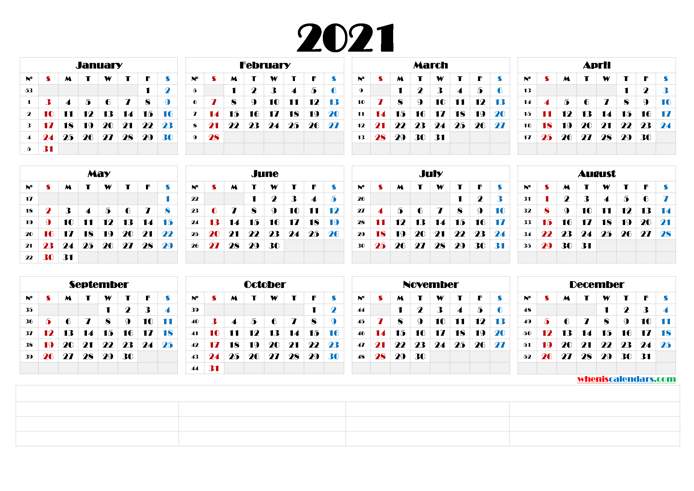 Printable Monthly 2021 Calendar Template Word : Printable
