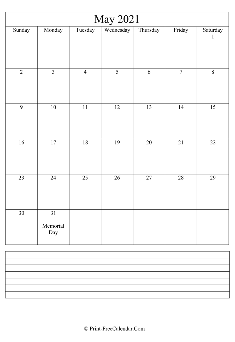 Printable Monthly Calendar 2021