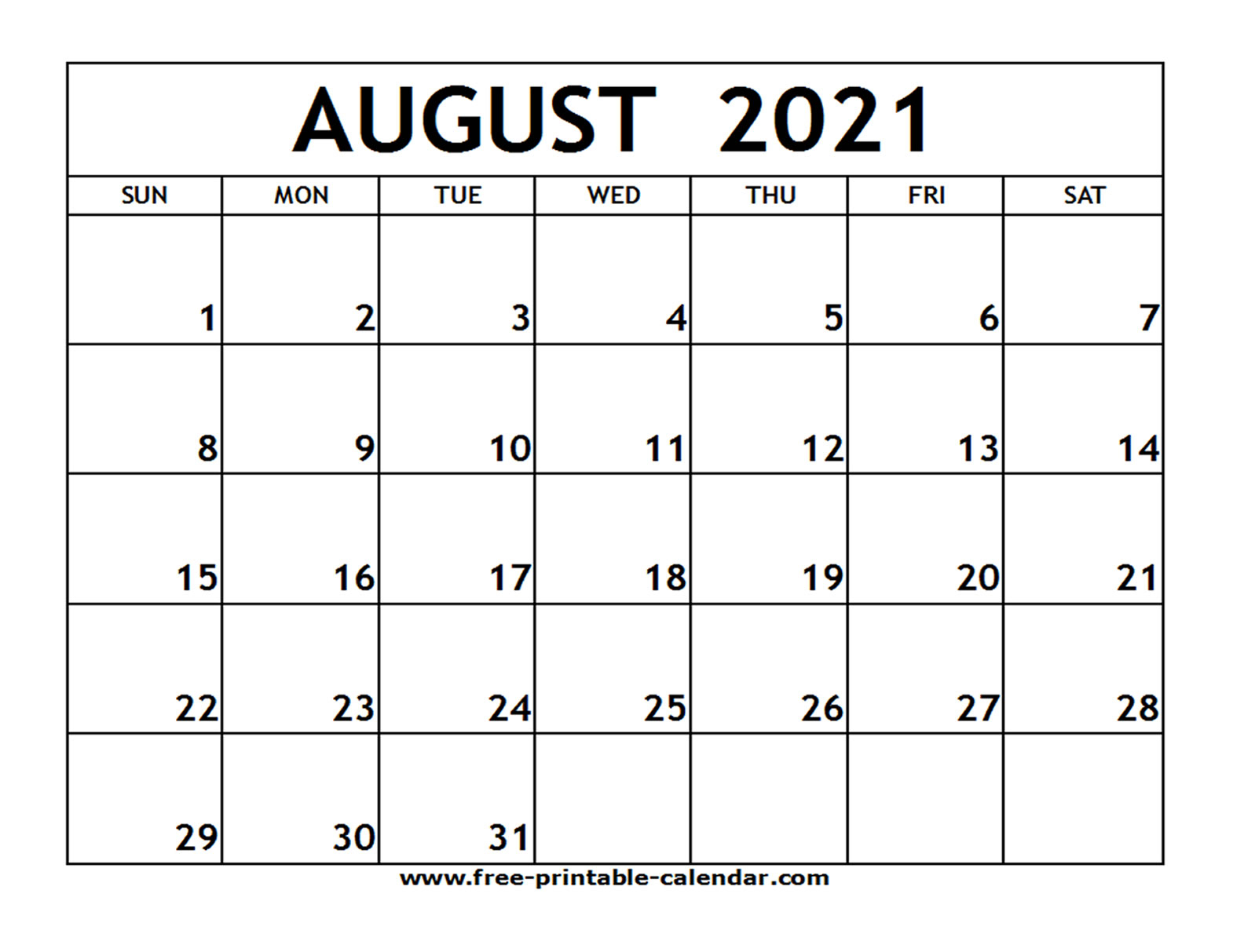 Printable Monthly Calendar August 2021 | Free 2021 Printable Calendars