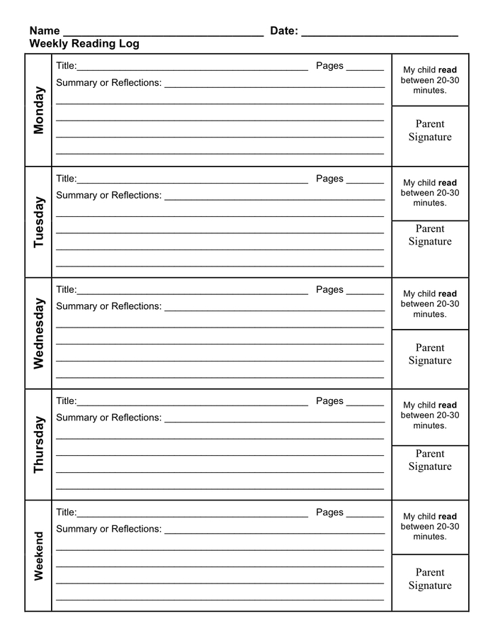 Reading Log Template - Download Free Documents For Pdf