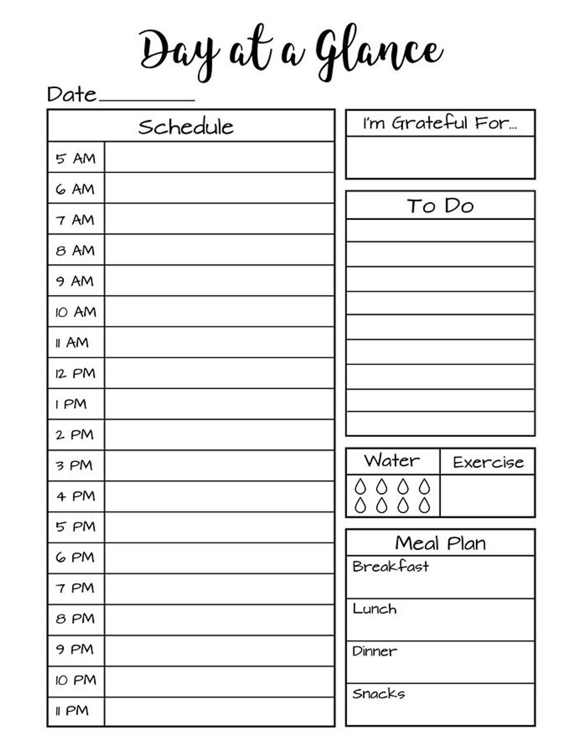 Schedule At A Glance Template - Calendar Inspiration Design