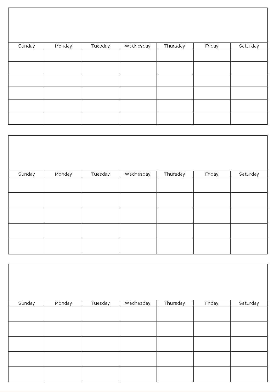 Three Months Blank Calendar Template Page | Blank Calendar
