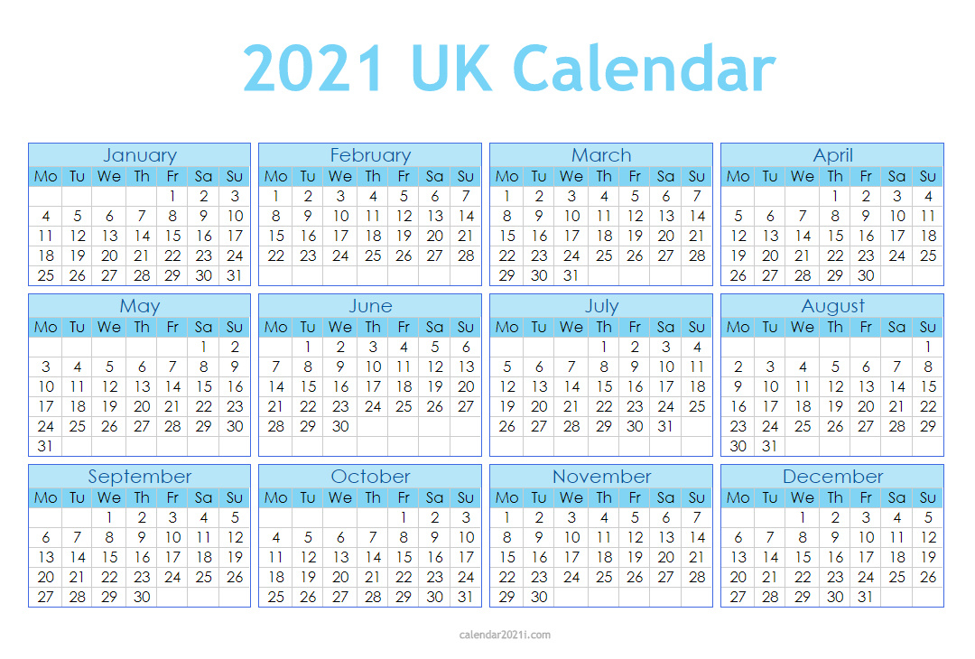 Uk 2021 Calendar Printable Holidays Word Excel Pdf