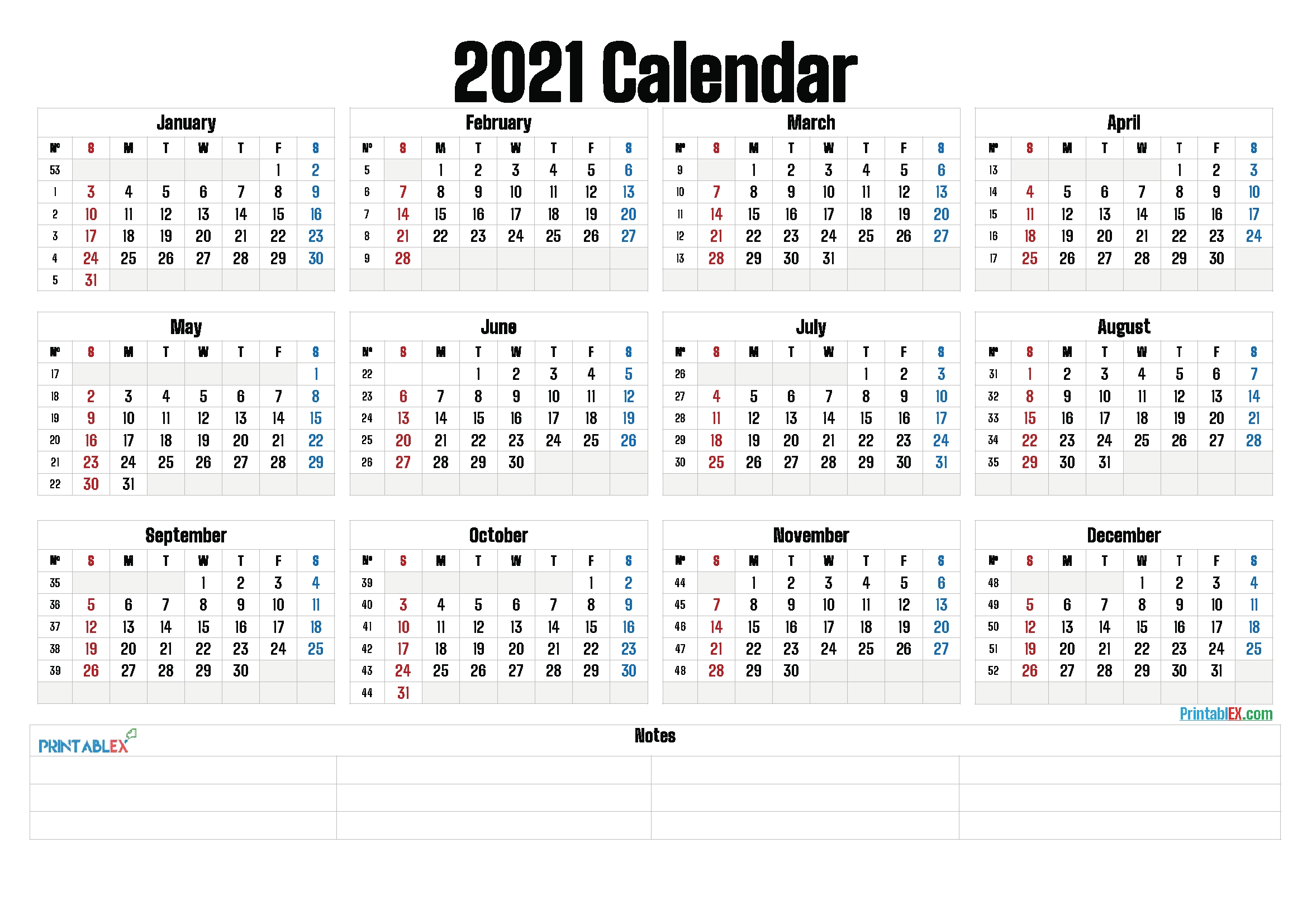 Universal 2021 Calendar With Week Number | Get Your