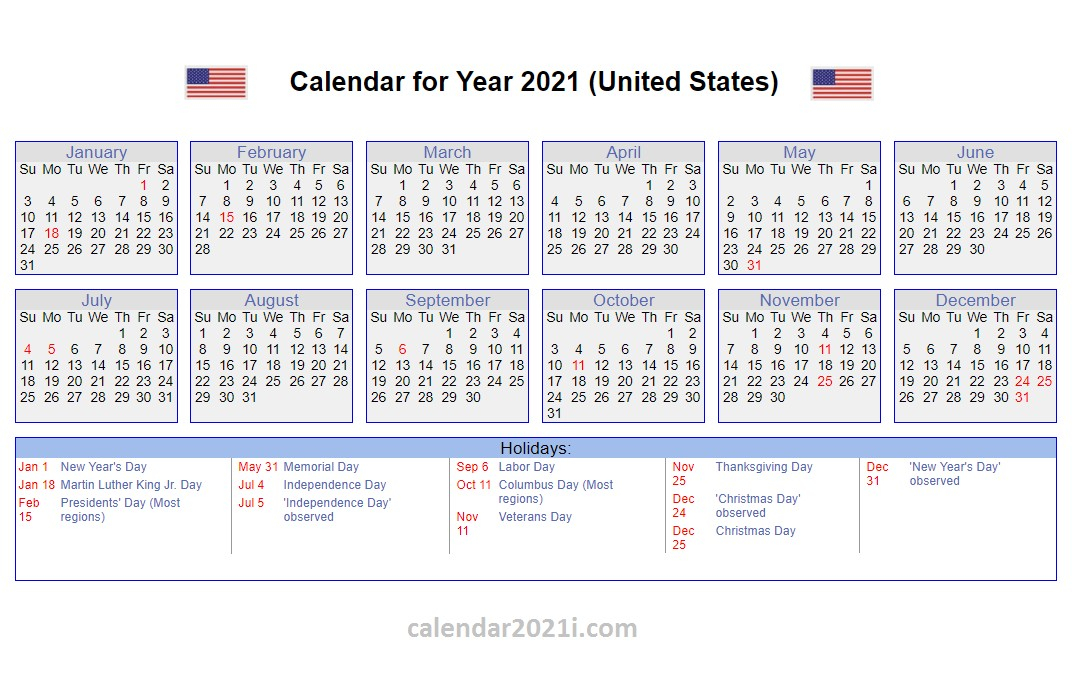 Us Holidays Calendar 2021 - Calendar 2021