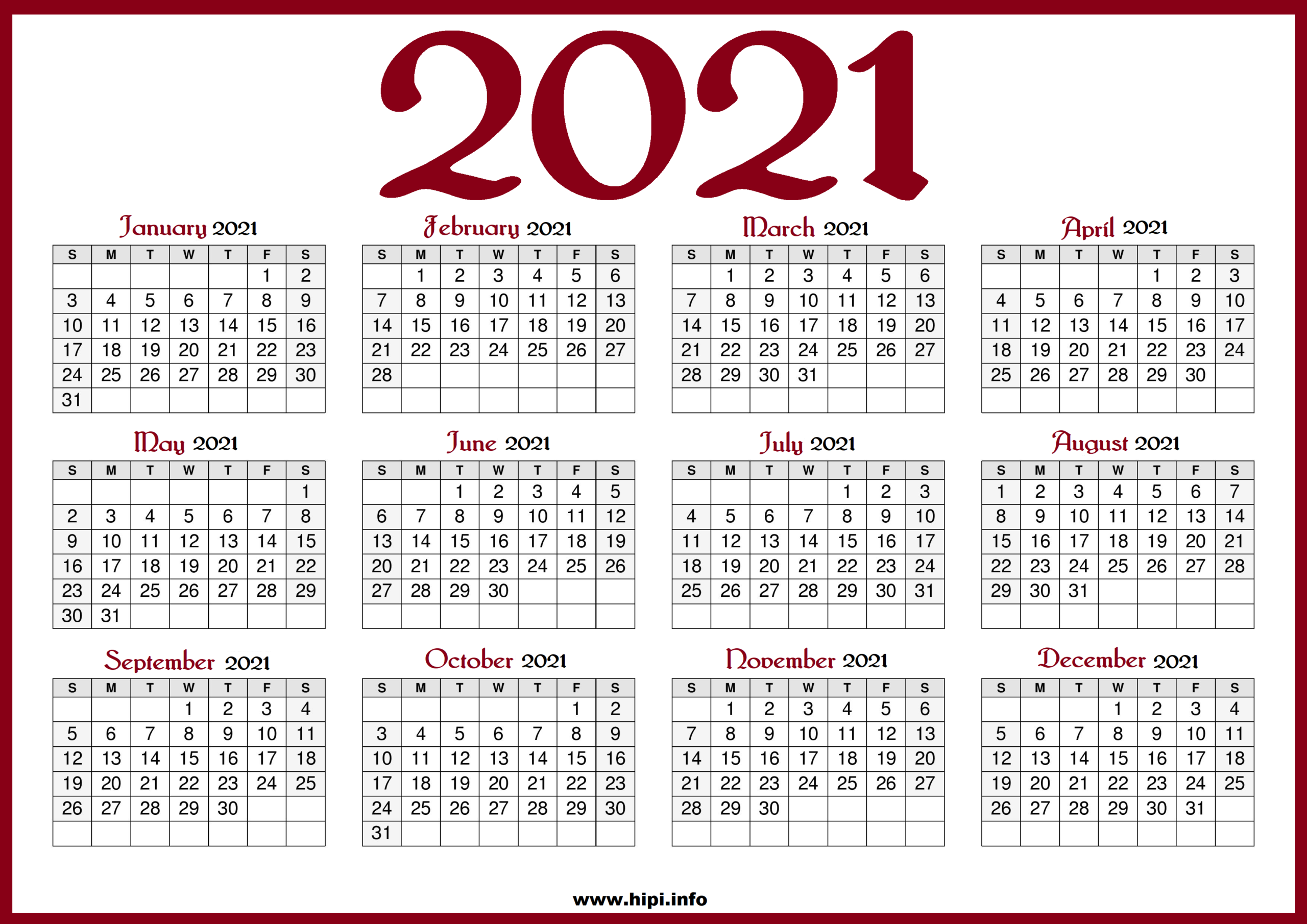 Us Printable Calendar 2021 | Printable Calendar 2021
