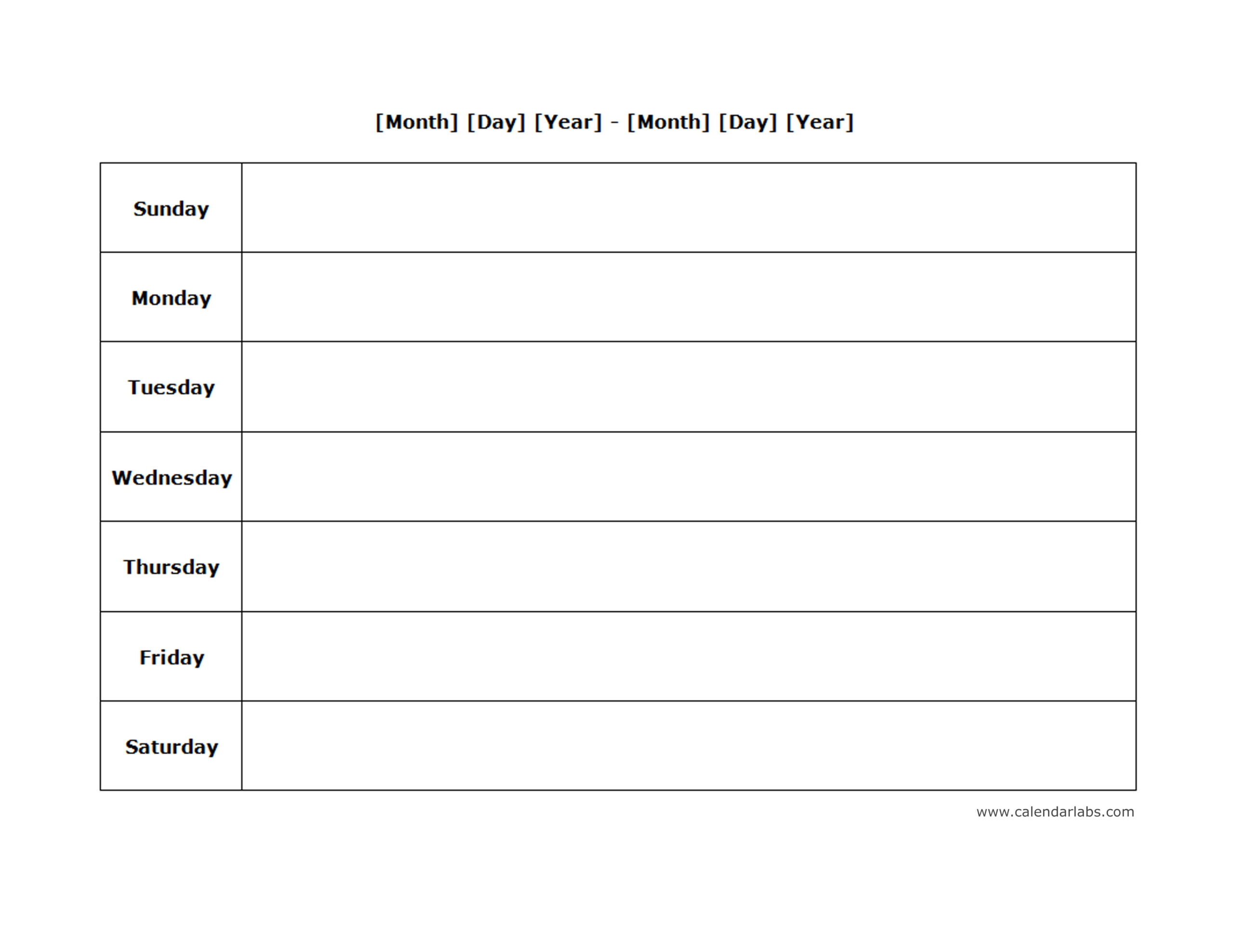 Weekly Blank Calendar Landscape 03 - Free Printable Templates