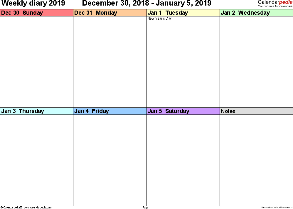 Weekly Calendars 2019 For Word - 12 Free Printable Templates