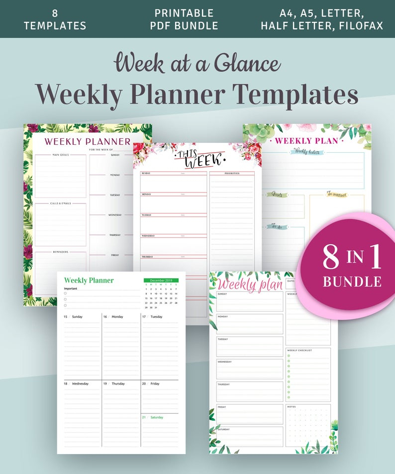 Weekly Planners Kit Printable Week At A Glance Templates 8