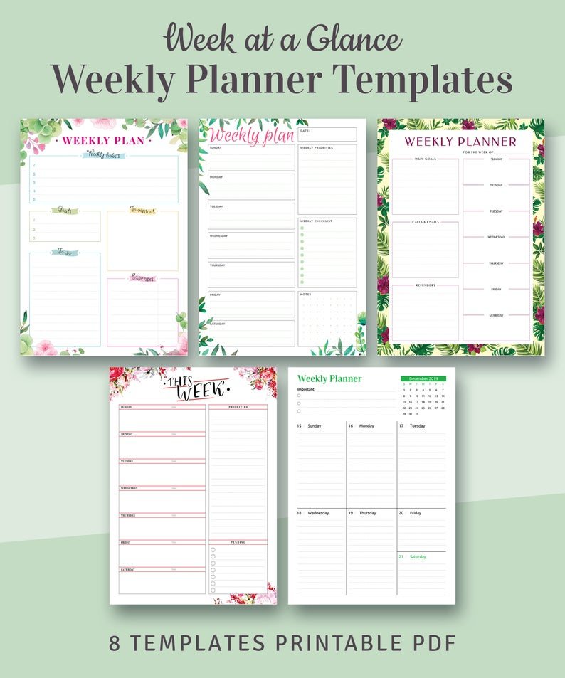 Weekly Planners Kit Printable Week At A Glance Templates 8