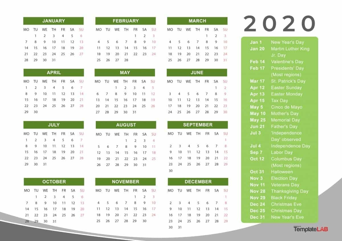 Year Calendar 2020 With Space To Write - Calendar