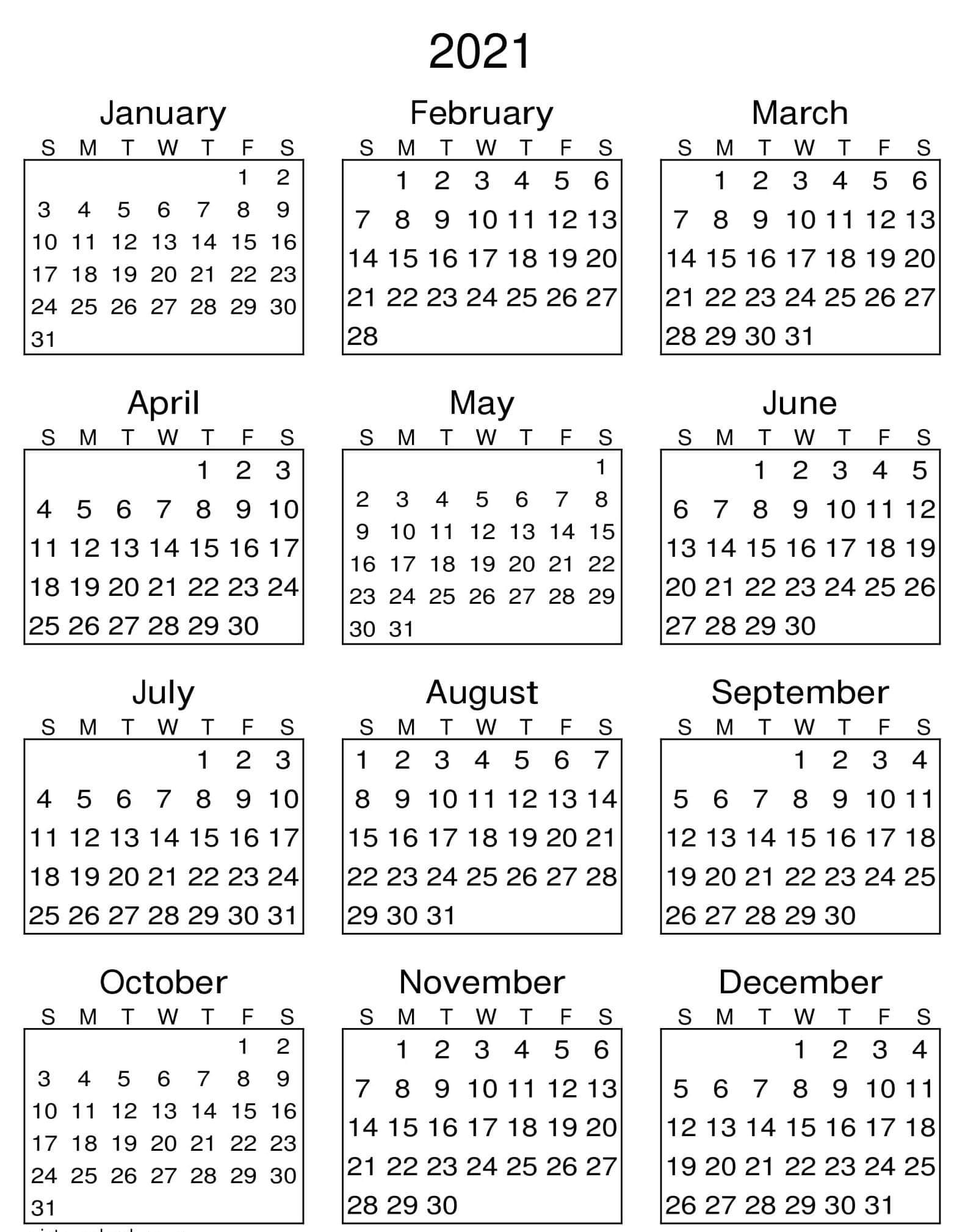 Yearly Calendar With Notes 2021 Editable Template - Set