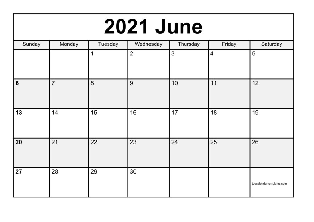 June 2021 Printable Calendar - Monthly Templates