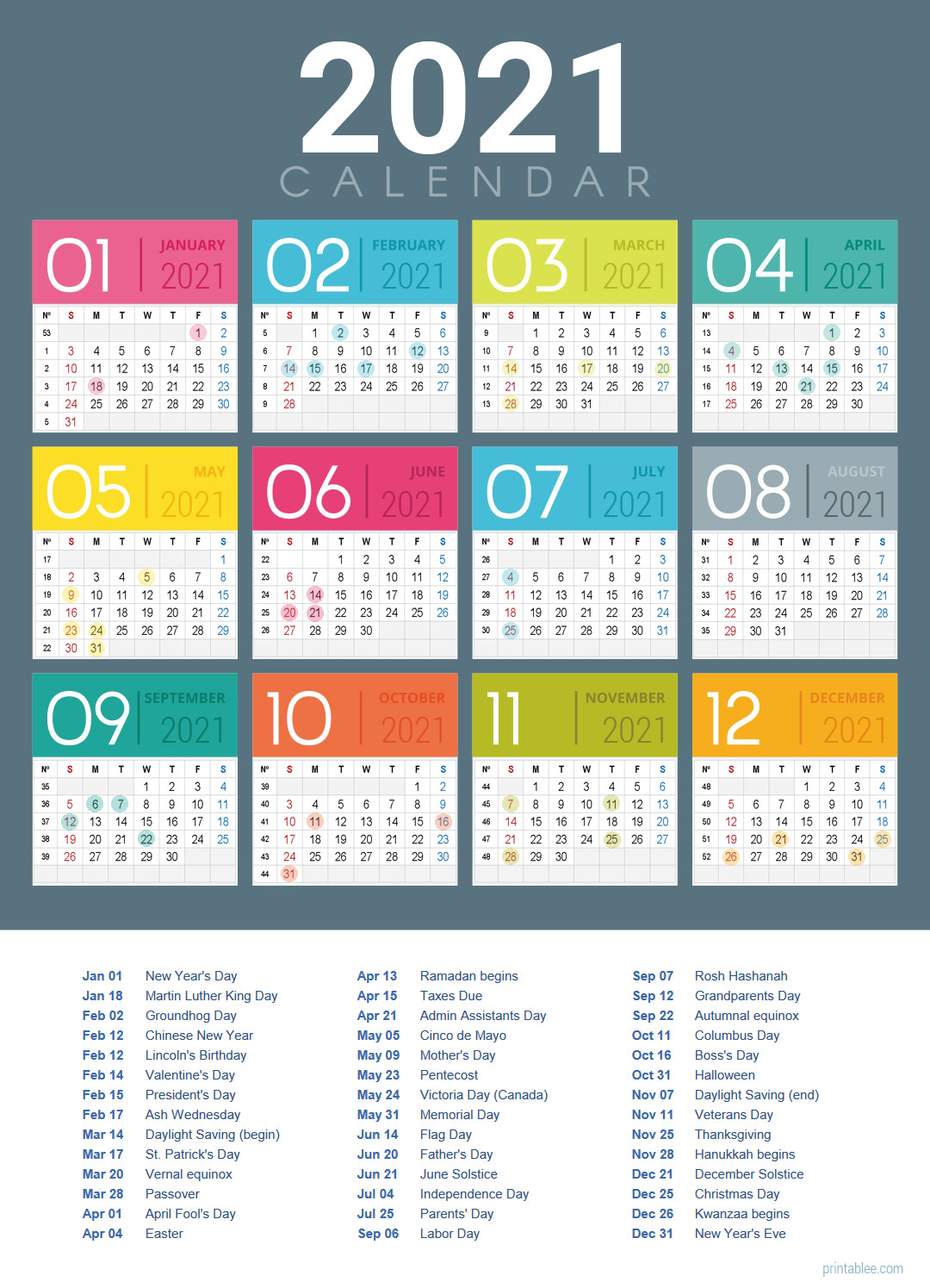 10 Best 2021 Calendar Printable Free - Printablee
