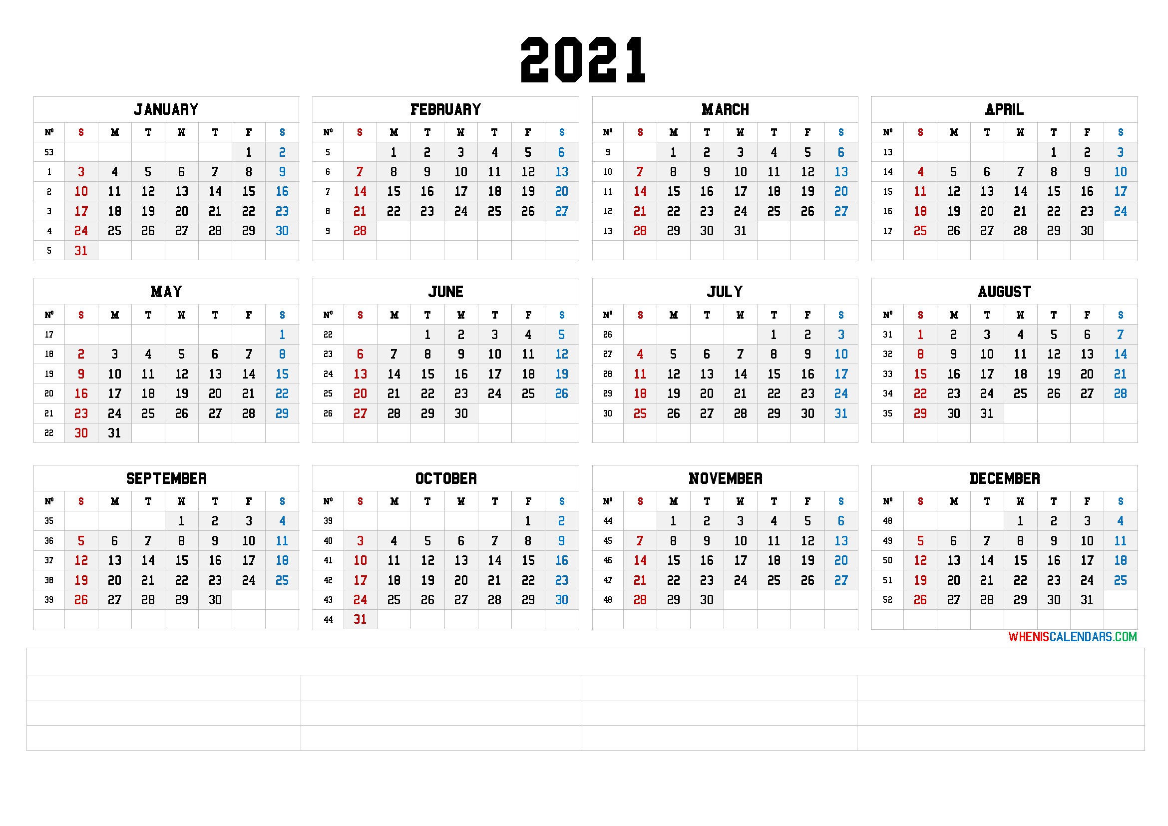 2021 Monthly Calendar