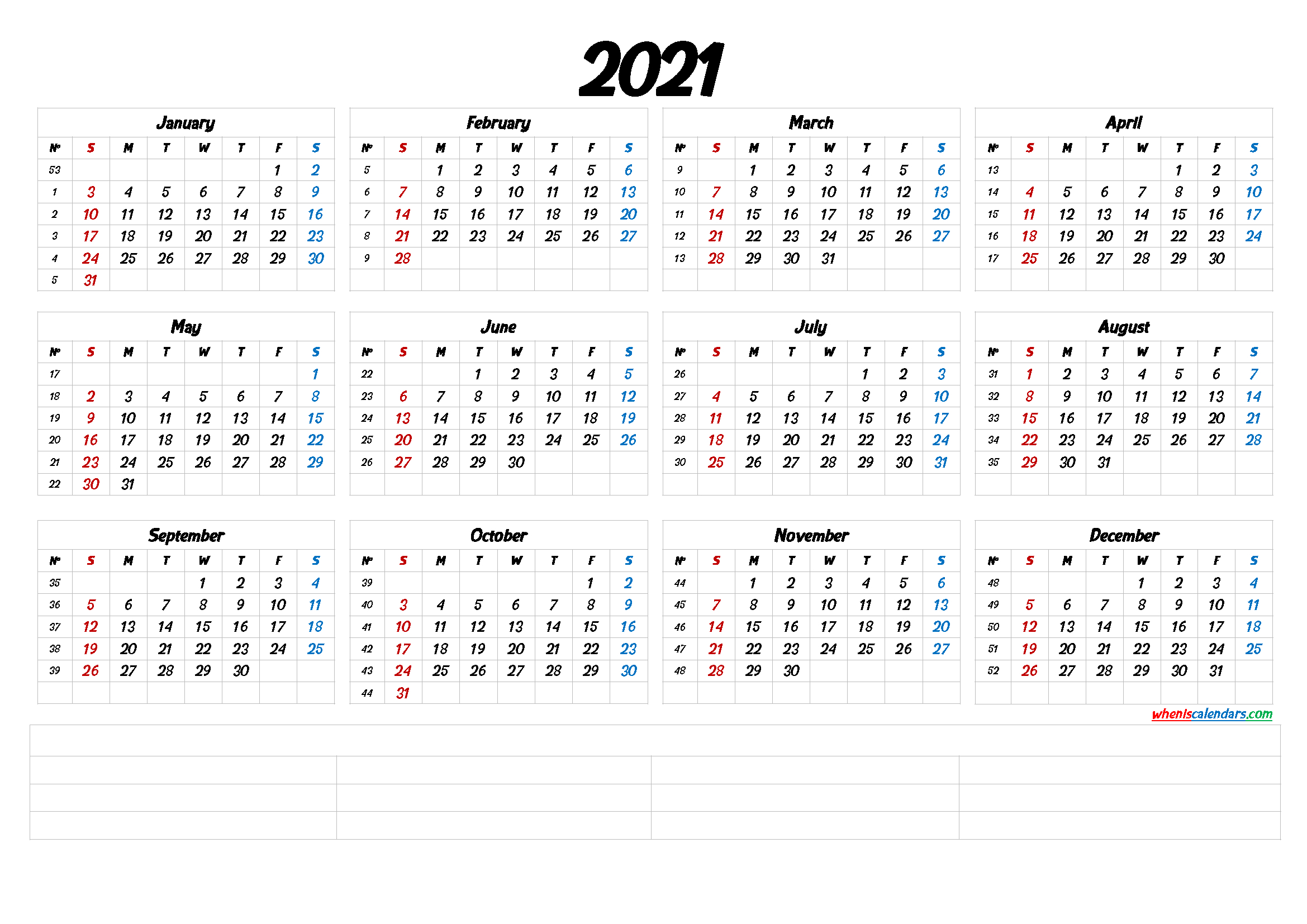 12 Month Calendar Printable 2021 (6 Templates) - Free