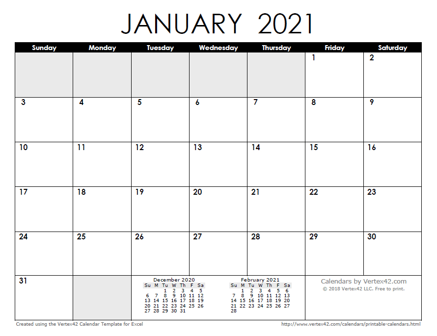 20+ January 2021 Calendar Big Numbers - Free Download