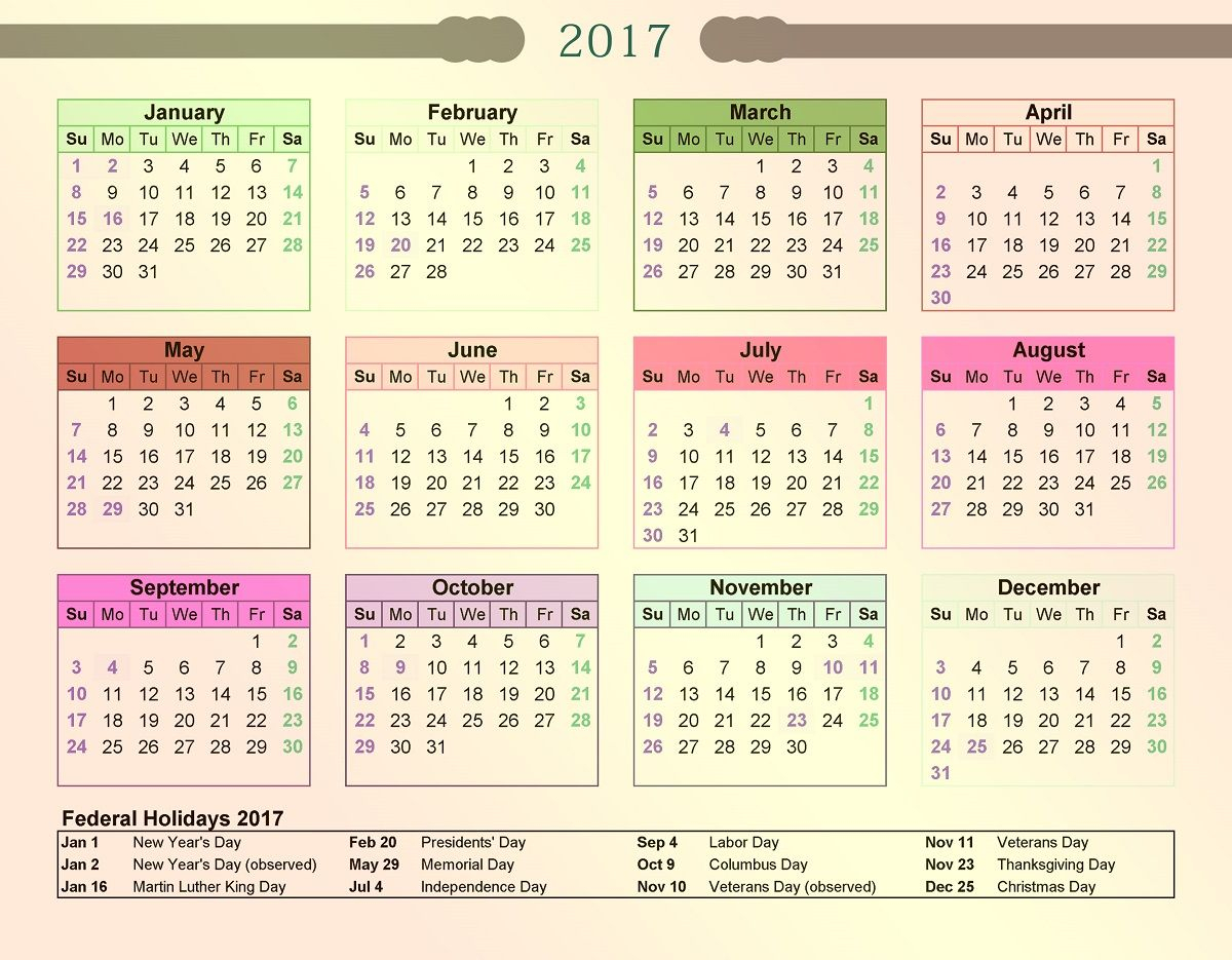 2017 Calendar With Holidays For Kids | Kiddo Shelter
