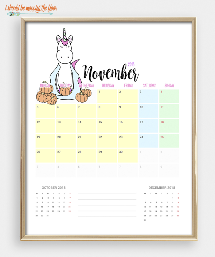 2018 Printable Unicorn Calendar | I Should Be Mopping The