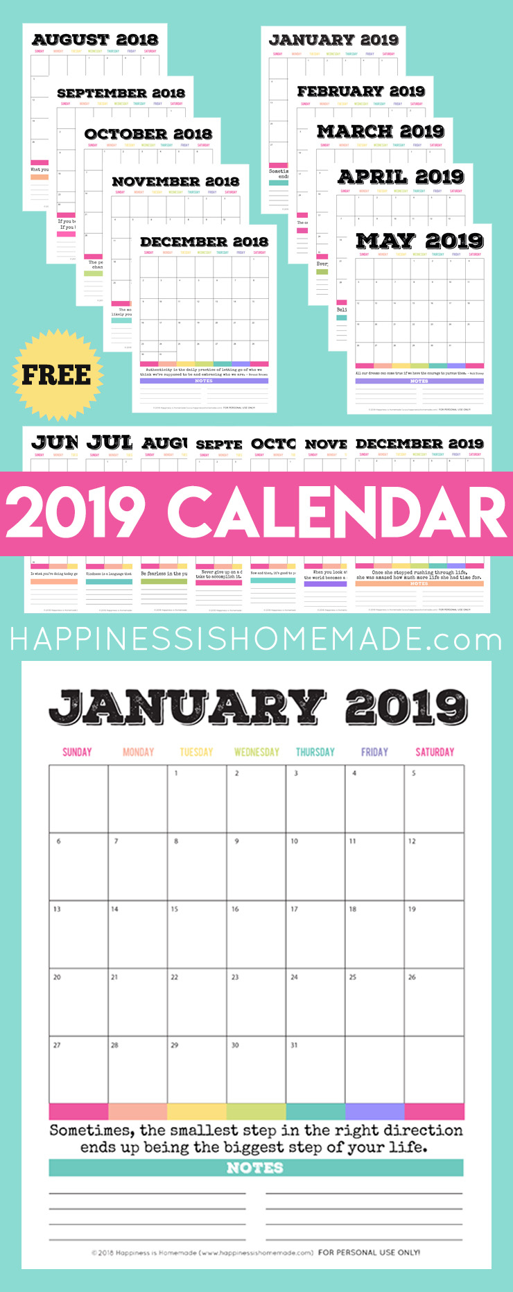 2019 Free Printable Calendar - Printable Monthly Calendar