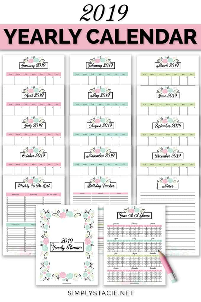 2019 Yearly Calendar Free Printable - Simply Stacie