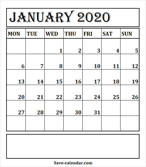 2020 January Calendar Printable | Free Printable Template