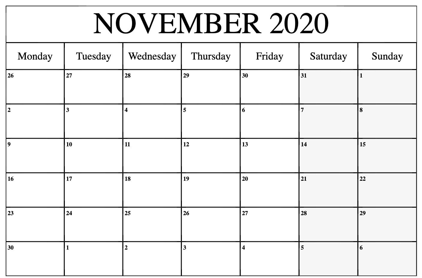 2020 November Calendar | Calendar Printables Printable