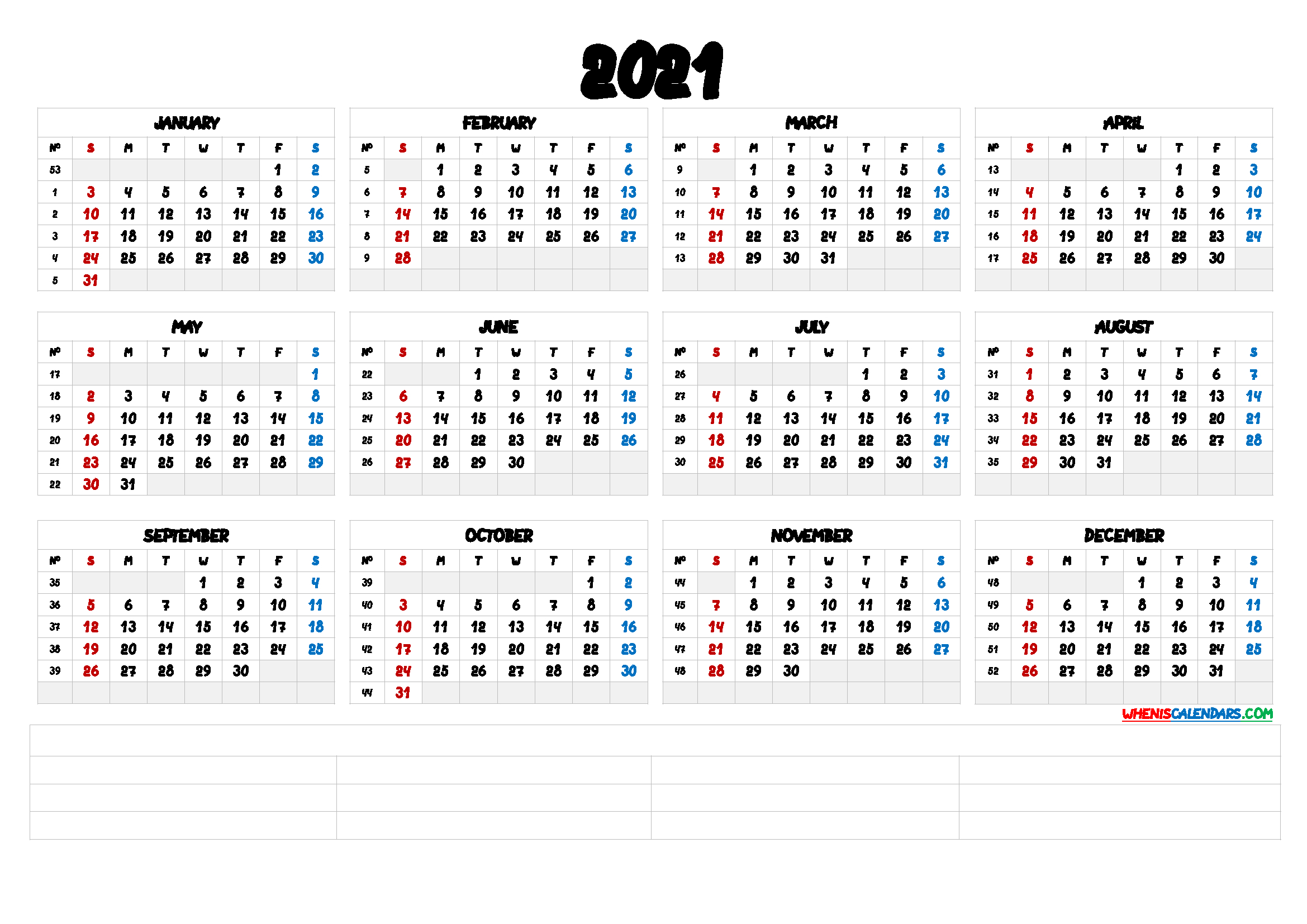2021 12 Month Calendar Printable [Premium Templates]