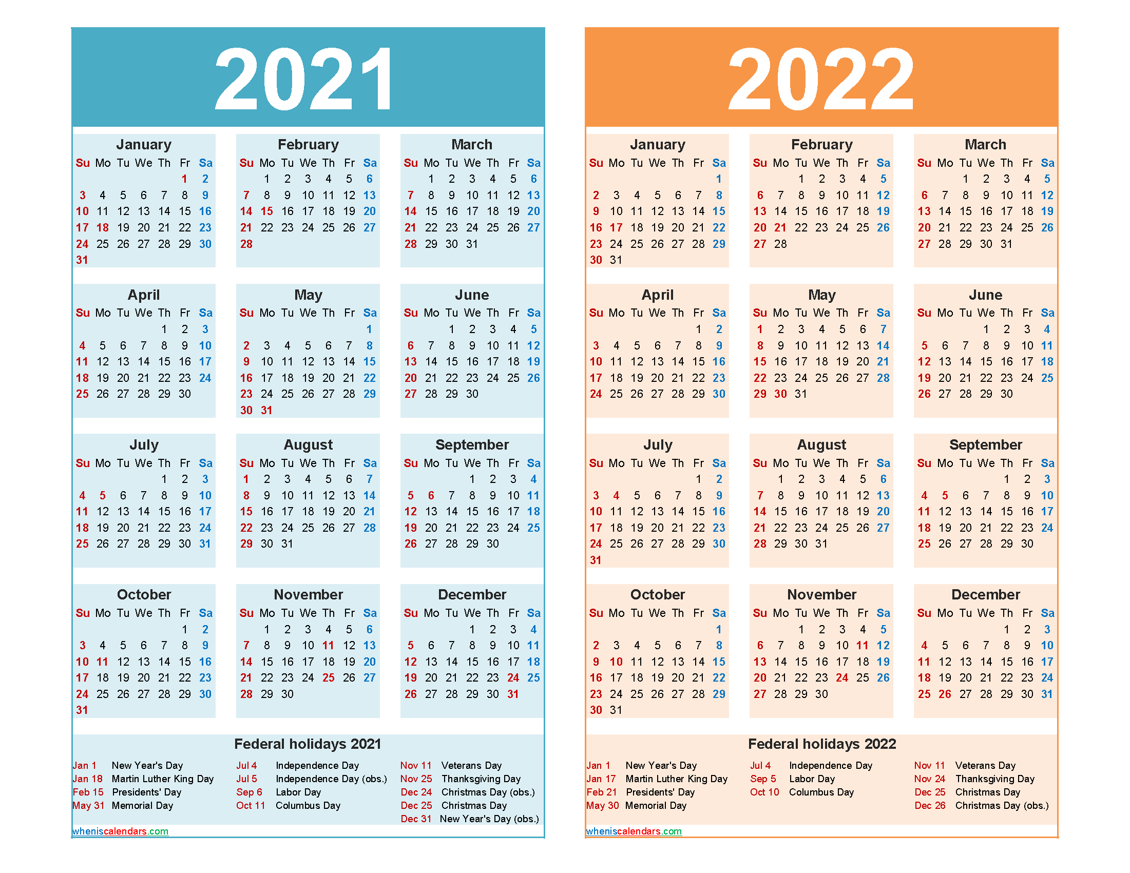 2021 And 2022 Calendar Printable Word Pdf - Free