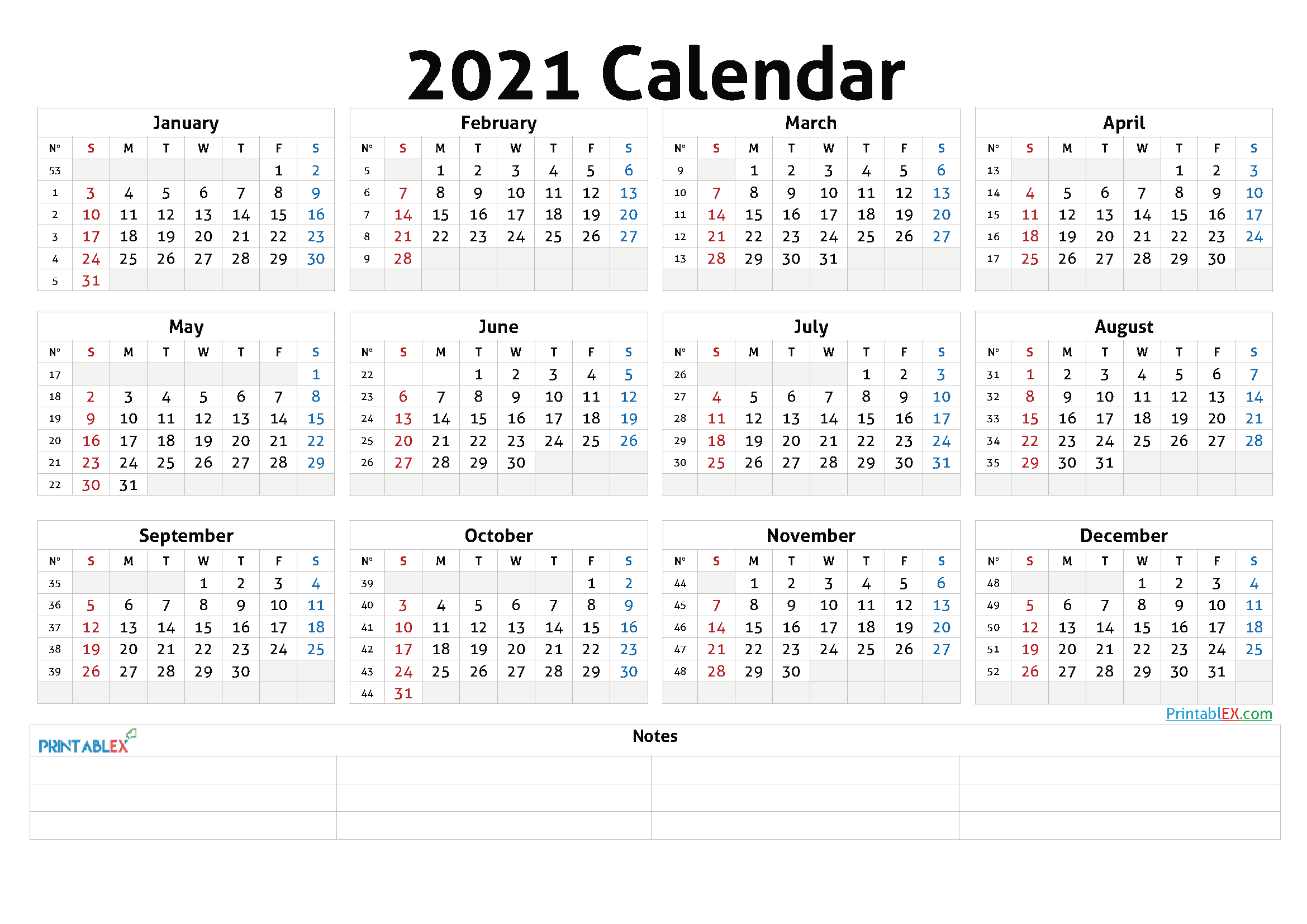 2021 Annual Calendar Printable - 21Ytw47