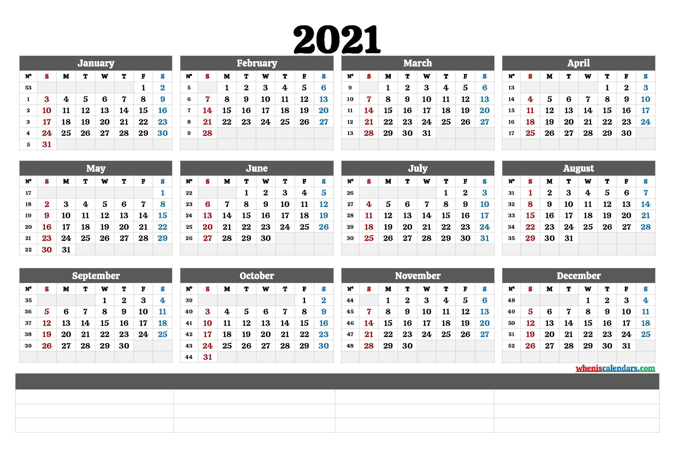 2021 Annual Calendar Printable (6 Templates) | Free Printable 2020 Monthly Calendar With Holidays