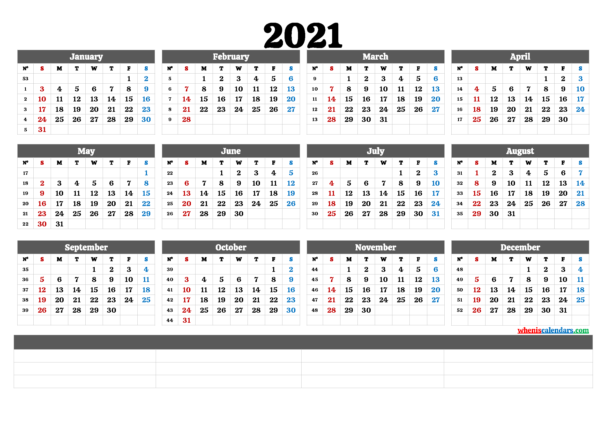 2021 Annual Calendar Printable (6 Templates) | Free