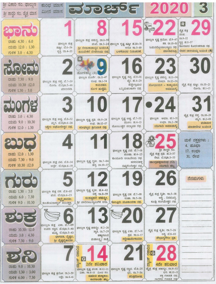 2021 Calendar Kannada - Nexta