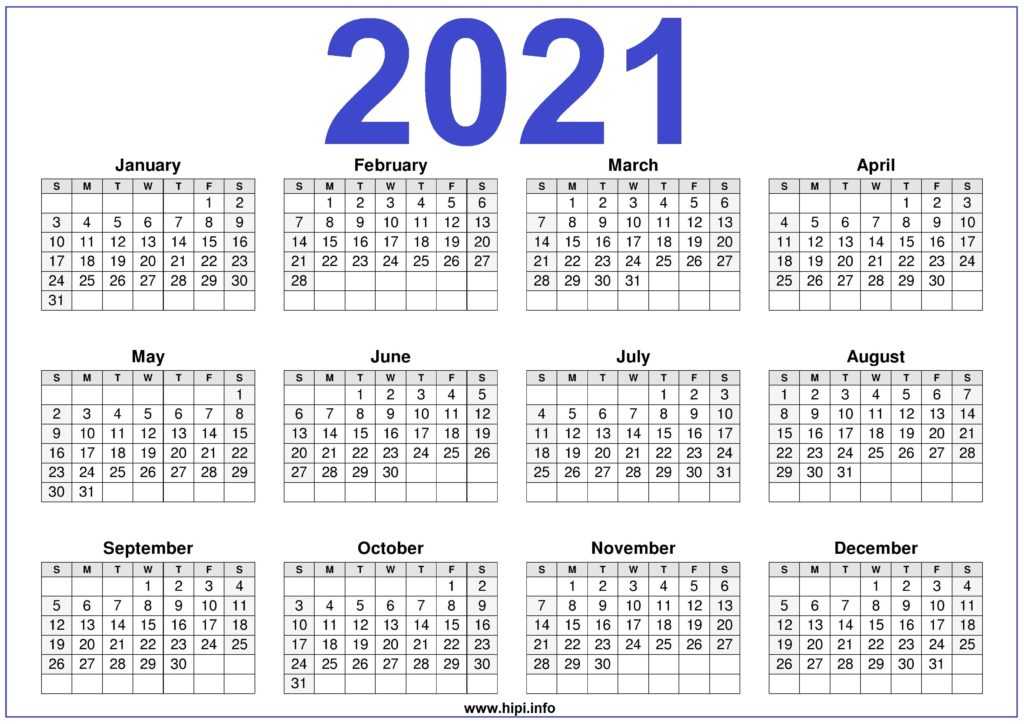 2021 Calendar Printable Free - Free Download - Hipi | Calendars Printable Free