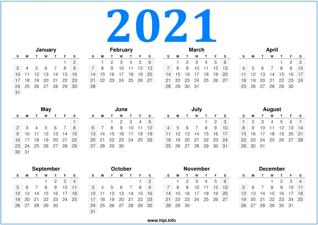 2021 Calendar Printable Free - Free Download - Hipi
