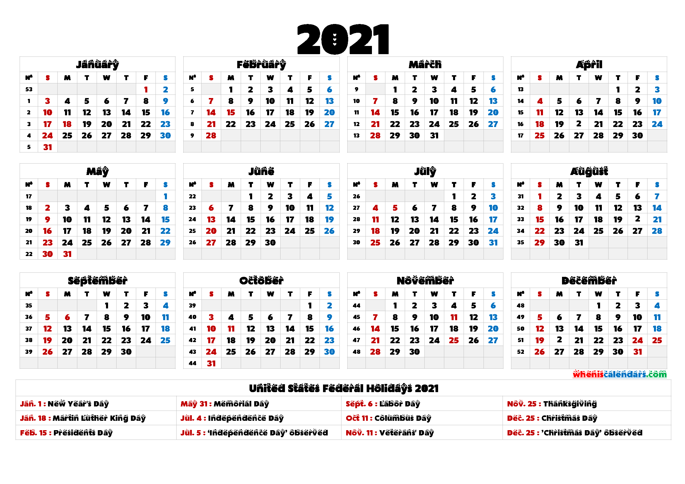 2021 Calendar Printable One Page - 9 Templates