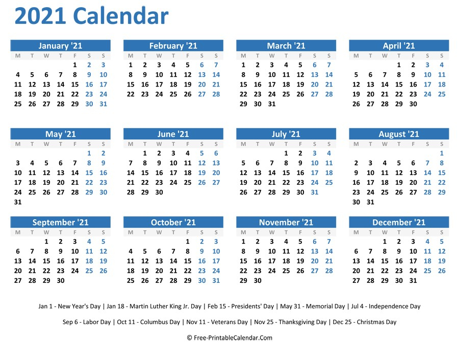 2021 Calendar Printable One Page | Free Printable Calendar