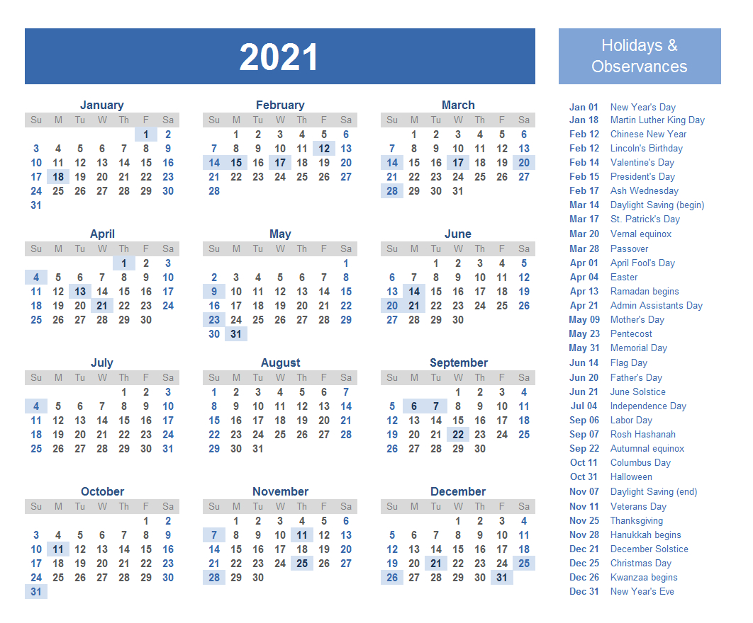 2021 Calendar With Holidays | Calendar 2021