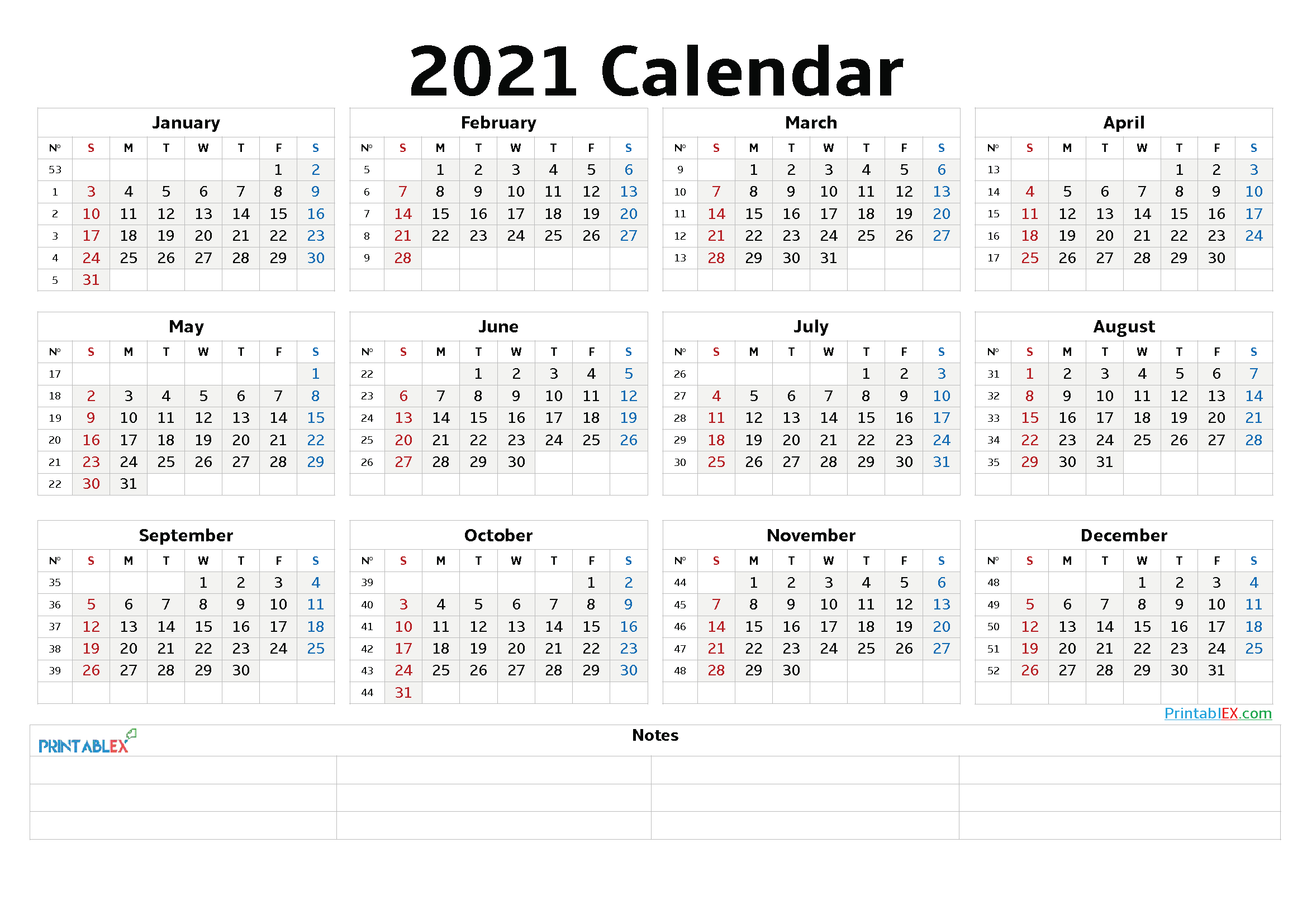 2021 Calendar With Week Number Printable Free  Pin On